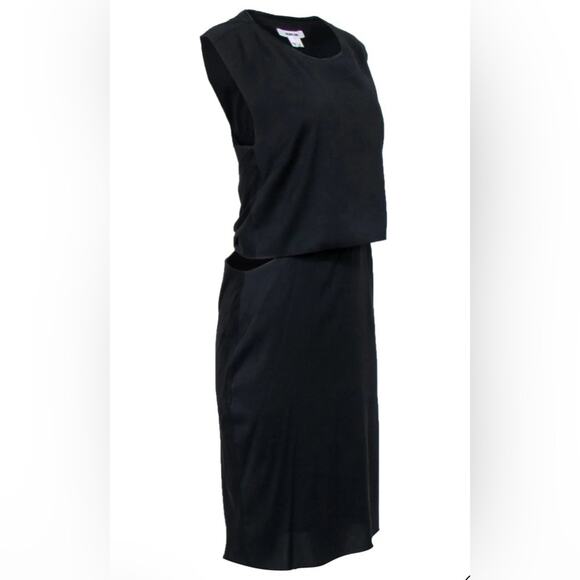 Helmut Lang Womens Black Sleeveless Side Cutout Layered Sheath Dress 0 Cocktail - Picture 2 of 16